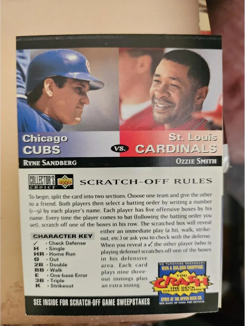 Ryne Sandberg/ Ozzie Smith - 1995 Collectors Choice scratch card  - RAW Mint